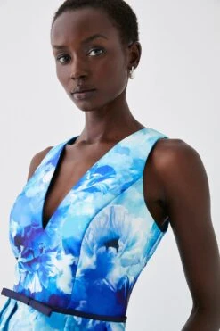 Coast Plunge Neck Midi Dress With Bow Waist -Coast bcc05881 blue xl 3