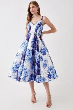 Coast Print Mix Piped Twill Midi Dress