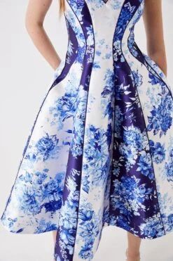 Coast Print Mix Piped Twill Midi Dress -Coast bcc05957 blue xl 3