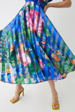 Coast Stripe Organza Pleated Top Midi Dress -Coast bcc05959 blue xl 3