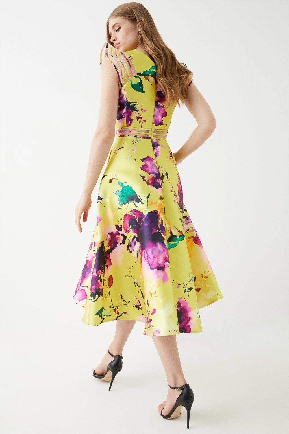 Coast Mesh Insert Frill Shoulder Twill Midi Dress 3 Coast Mesh Insert Frill Shoulder Twill Midi Dress - Image 3