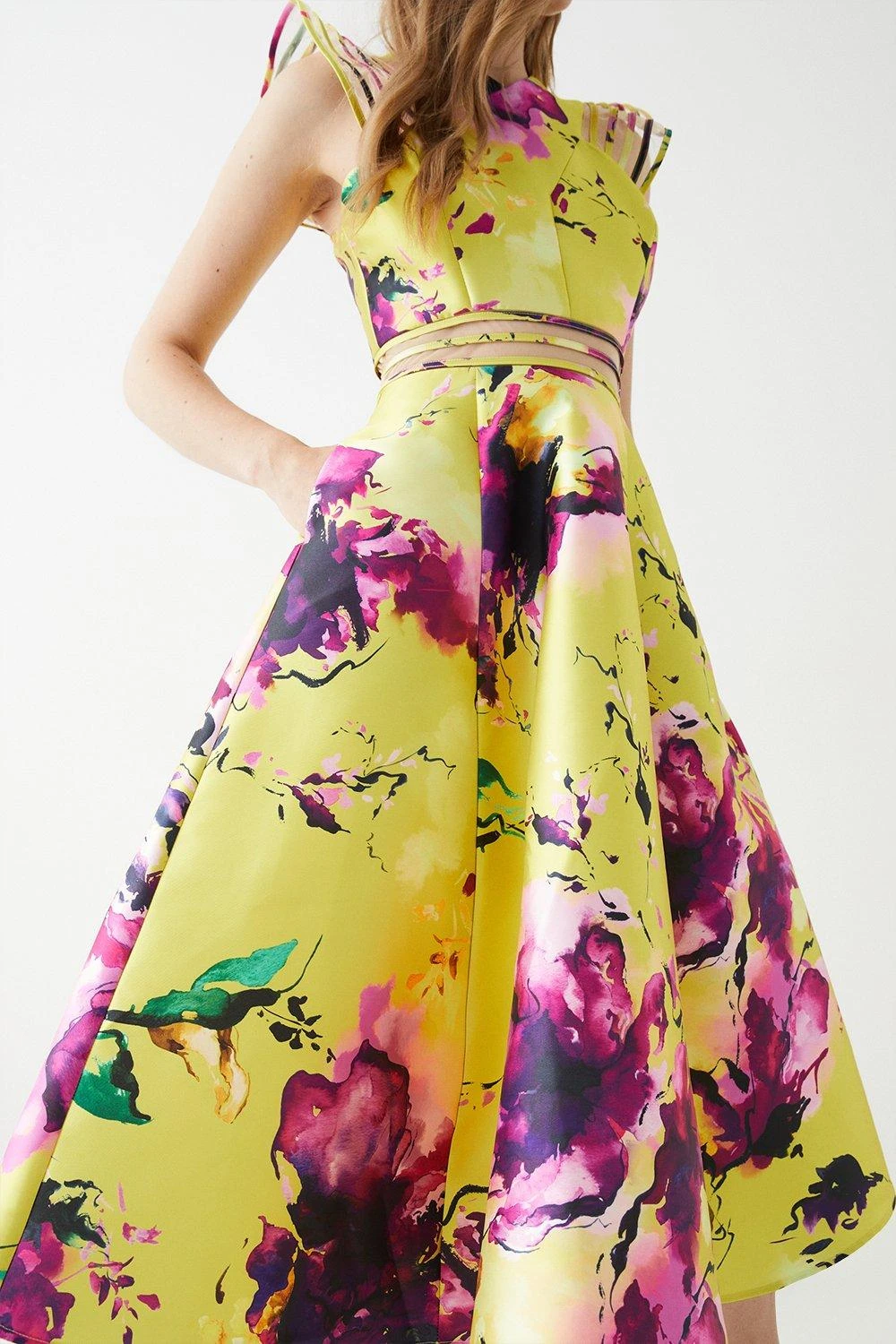 Coast Mesh Insert Frill Shoulder Twill Midi Dress 4 Coast Mesh Insert Frill Shoulder Twill Midi Dress - Image 4